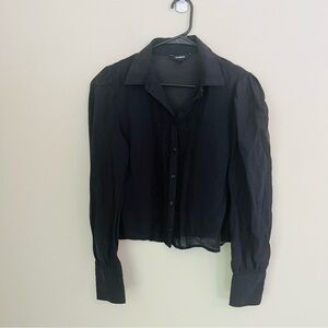 Express Black Cropped Button Front Shirt SZ M